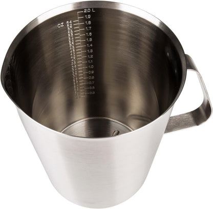 Measuring Cup, Stainless Steel Measuring Cups (64OZ/2 Liter- 8 Cup), Heavy-Duty Frothing Pitcher, Milk Frothing Pitcher Milk Frother Cup with Marking with Handle for Espresso Machines, Latte Art