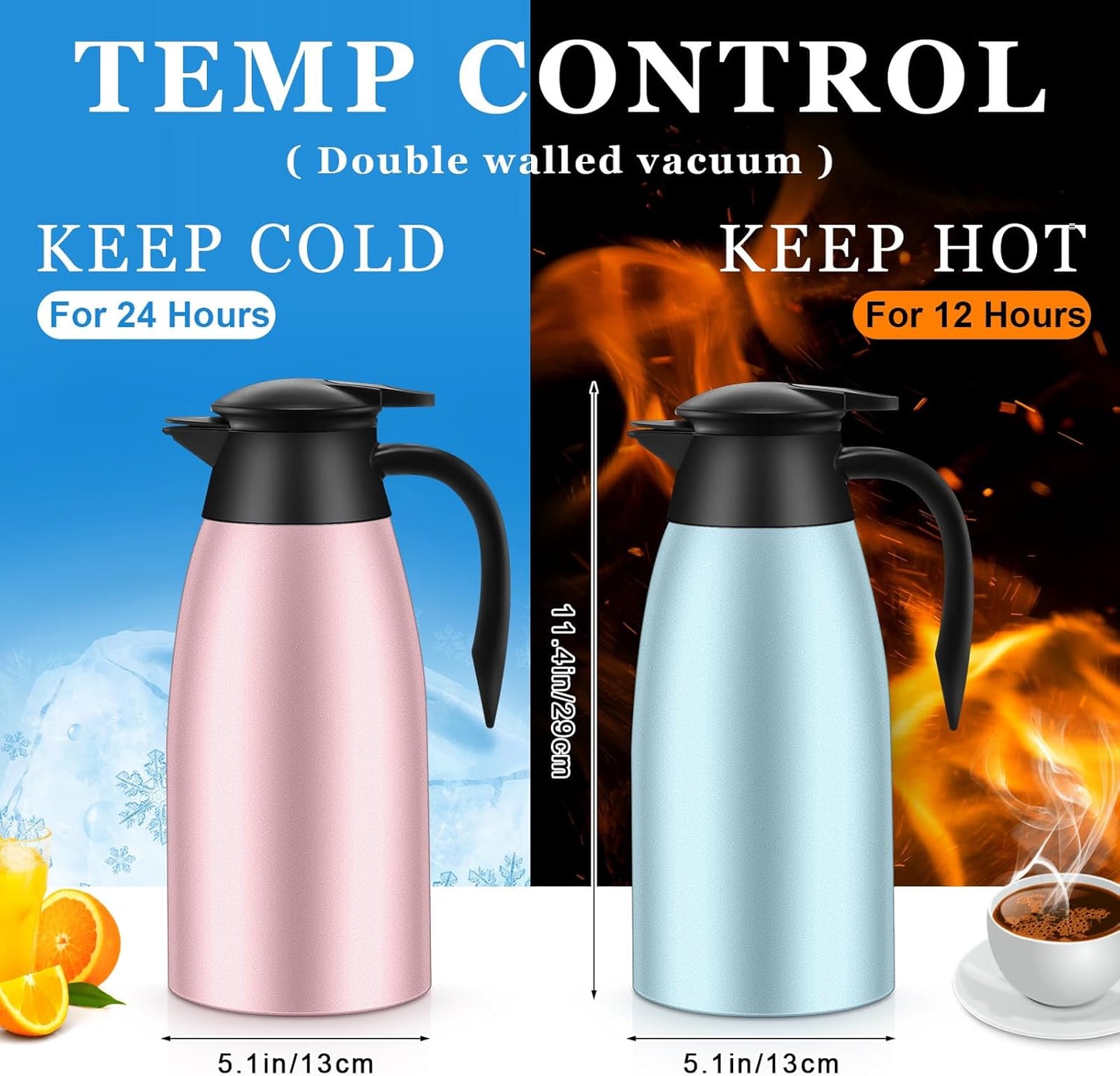 Norme 2 Pcs Thermal Coffee Carafe Insulated Stainless Steel Coffee Carafe for Hot Liquid Vacuum Thermal Pot Creamer Pitcher Dispenser with Brushes Keeping Hot Water Milk(Pink, Blue)