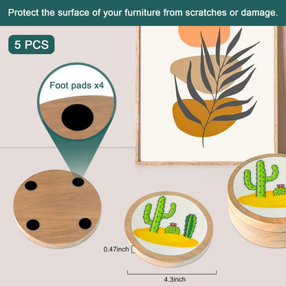 Cactus Coasters for Drinks, Minacun Absorbent Coaster Set of 5, Funny Coasters for Coffee Tabletop Protection, Unique Gift for Home, Office, Bar Decor, 4.3 Inches