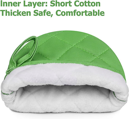 1 Pair Short Oven Mitts, Heat Resistant Silicone Kitchen Mini Oven Mitts for 500 Degrees, Non-Slip Grip Surfaces and Hanging Loop Gloves, Baking Grilling Barbecue Microwave Machine Washable
