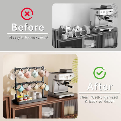 Coffee Mug Holder for Countertop 20 Hooks Mug Tree Rack 2 Tier Counter Cups Mugs Display Stand with Heavy Duty Metal Storage Base for K Cup Kitchen Tea Coffee Bar