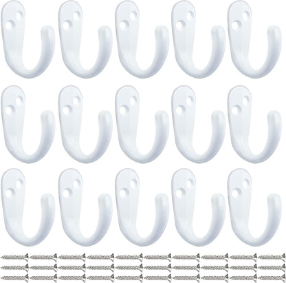 IBosins 15PCS Coat Hooks Wall Mounted Single Prong Robe Hook for Hanging Towel Hooks with 30 Screws for Bags, Hat, Cap, Scarf, Cup (White)