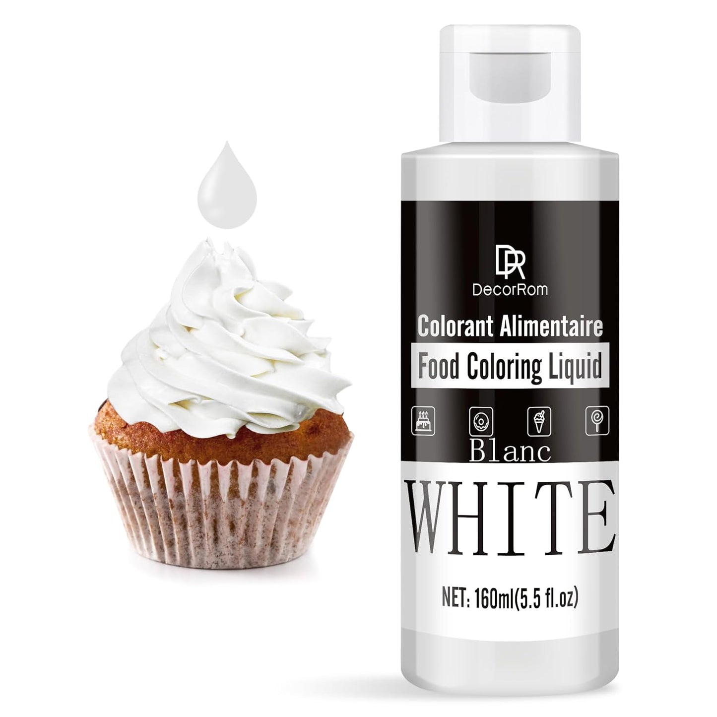 Food Coloring - Vibrant Liquid Icing Food Coloring Set for Baking, Cake Decorating, Easter Egg, Airbrush - Tasteless Food Color Dye for Fondant, Slime, DIY Crafts - 5.5 Fl.oz / 160ml Each (White)