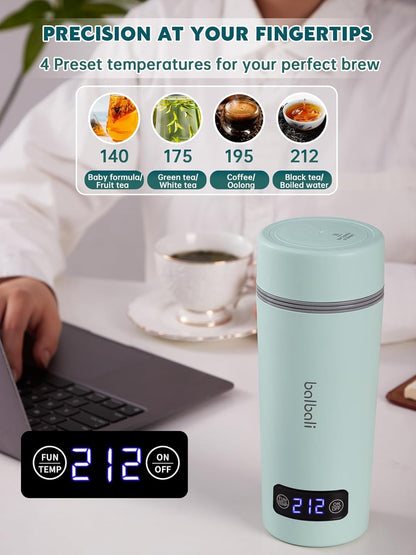 balbali Dual Voltage Travel Kettle 100-250V - 12oz Portable Water Boiler/Warmer/Heater for Boiling Water - 4 Preset Temperature Control Portable Tea Kettle Electric Travel - Green