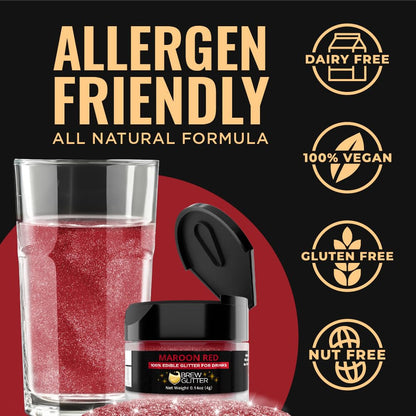 Brew Glitter Maroon Edible Drink Glitter 1x 4g Jar for Cocktails, Beer, & Beverages