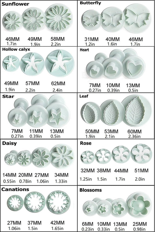 Flower Fondant Cutters,73Pcs Cake Cookie Cutter Plunger Sugarcraft Alphabet Letters Decorating Tools,Sunflower Rose Leaf Butterfly Heart Star Carnation Hollow Calyx Cutter Molds,Icing Modelling Kit