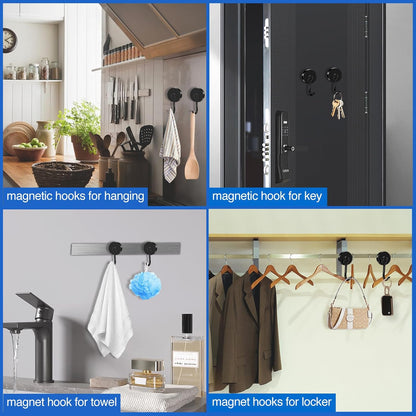 LOVIMAG Hooks, 110lbs+ Magnetic Magnet Hook 2025 Cruise Cabin Ship Essentials Heavy Duty Strong Refrigerator Fridge Hanging for Classroom Beach Vacation Kitchen Grills Home Mug Hanger (6 Pack), Black