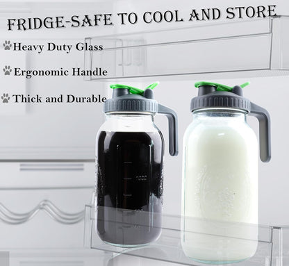 Cold Brew Coffee Maker 64 Oz Mason Jar Iced Tea Pitcher With Strainer 2 Set Half Gallon Glass Pitcher With Spout Lid 2 Quar Water Jug For Fridge Beverage, Sun Tea, Hot Cold Brew, Lemonade, Juice
