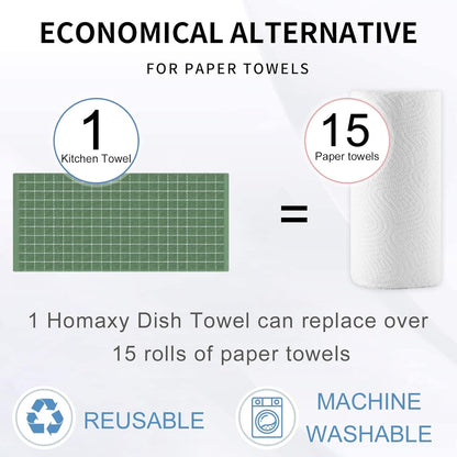 Homaxy 100% Cotton Terry Kitchen Towels(Grass Green, 13 x 28 inches), Checkered Designed, Soft and Super Absorbent Dish Towels, 12 Pack