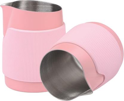 Normcore Handleless Milk Frothing Jug, Pitcher 15.2 oz, Frother Steamer Cup Stainless Steel Espresso Cup, Sharp Spout, Pink, 450 ml