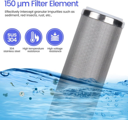 Amwater Stainless Steel Cleanable Wire Mesh Filter Cartridge 10”Length,2.5"OD(150 Micron)
