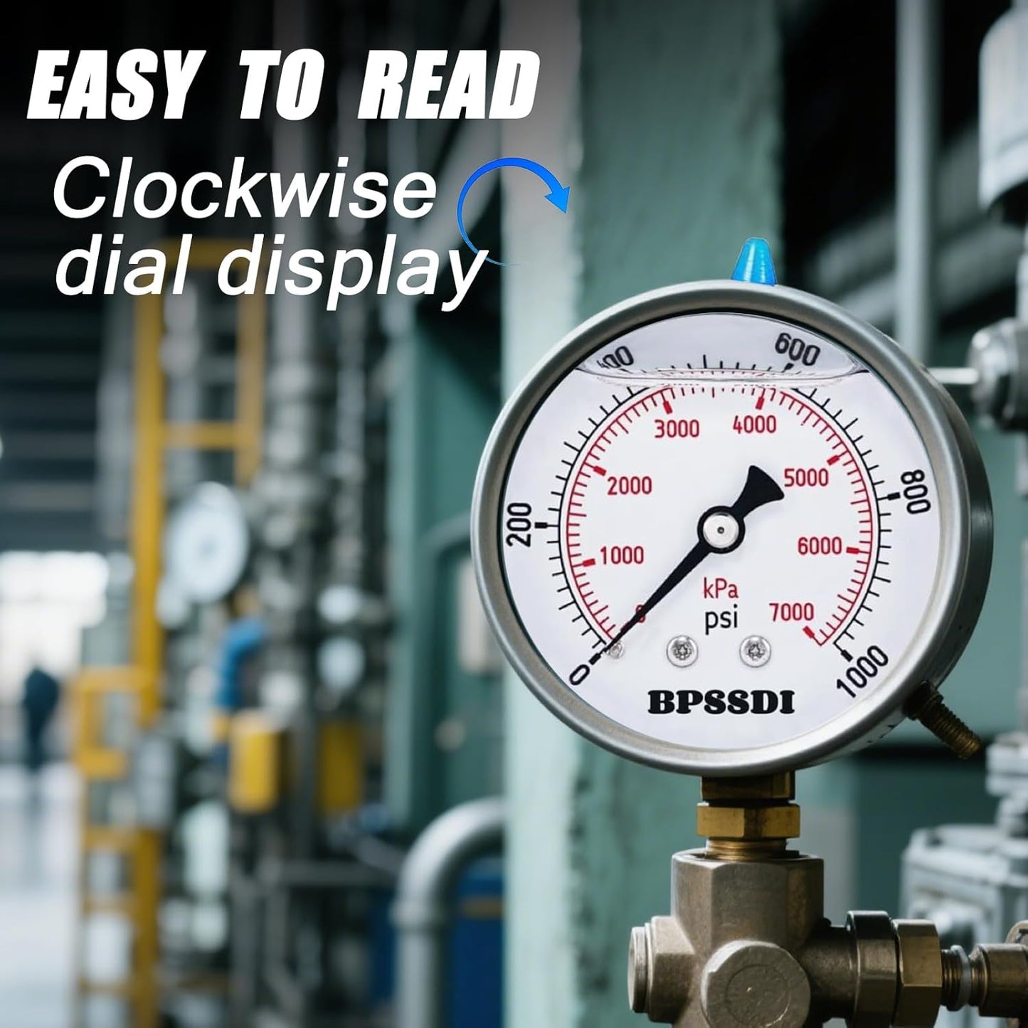 0-1000 Psi Glycerin Liquid Filled Hydraulic Pressure Gauge, 2.5" Dial Size, 1/4" NPT Lower Mount, 304 Stainless Steel Case, for Water Oil Air Gas Pressure Test