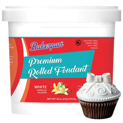 Bakerpan Premium Rolled White Fondant for Cake Decorating - 2 Pounds, Vanilla Flavor