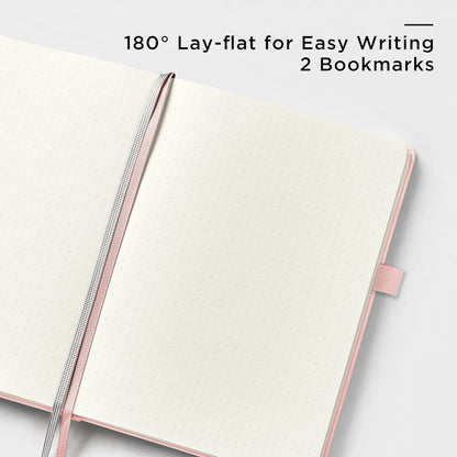 &And Per Se Dotted Journal Notebook, A5 Hardcover Leather Bullet Dotted Journal, 160 Pages 100 gsm Thick Dotted Paper，3 Sheets of Stickers Included - 5.7'' x 8''（Pink）