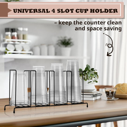 Maxdot 2 Pcs Coffee Cup Organizers 23 x 5 x 8.5 Inch Wire Rack Coffee Cup and Lid Holder Black Iron Lid Dispenser Countertops Organizer for Kitchen Storage Essentials (4 Section)