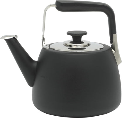 Sur La Table Kitchen Essentials Large 2 QT Heavy Gauge Stainless Steel Whistling Tea Kettle - Matte Black