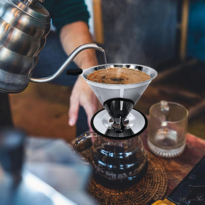 Pour Over Coffee Dripper-Stainless Steel Coffee Filter,Reusable Drip Cone Coffee Filter Portable Pour for 1-4 Cup (With Silicone Ring, M)