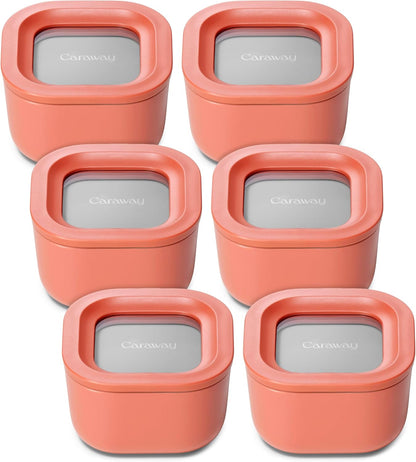 Caraway 6pc Food Storage Container Set - 1.75 Cup Glass Storage Container for Food (6) - Non-Toxic Ceramic-Coated Glass - Air Release Technology - Compact & Stackable Design - Perracotta