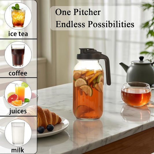 32oz Glass Pitcher Carafes With Handle and Lid, 1 Quart Mason Jar, Large Water Jug, Glass Containers for Fridge, Water Pitcher for Juice, Iced & Sun Tea, Cold Brew Coffee, Homemade Beverage