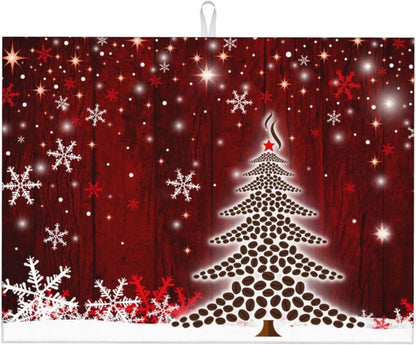 Large Dish Drying Mats For Kitchen Counter Microfiber Kitchen Drying Mat XL Draining Pad Absorbent Quick Drying Dish Mat 18x24 Inch - Christmas Tree