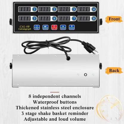1 Pack 8-Channel Digital Kitchen Timer, Commercial Cooking Timer with Loud Alarm, Large LCD Display, for Restaurants, Baking, Labs, Multiple Independent Countdown Timers