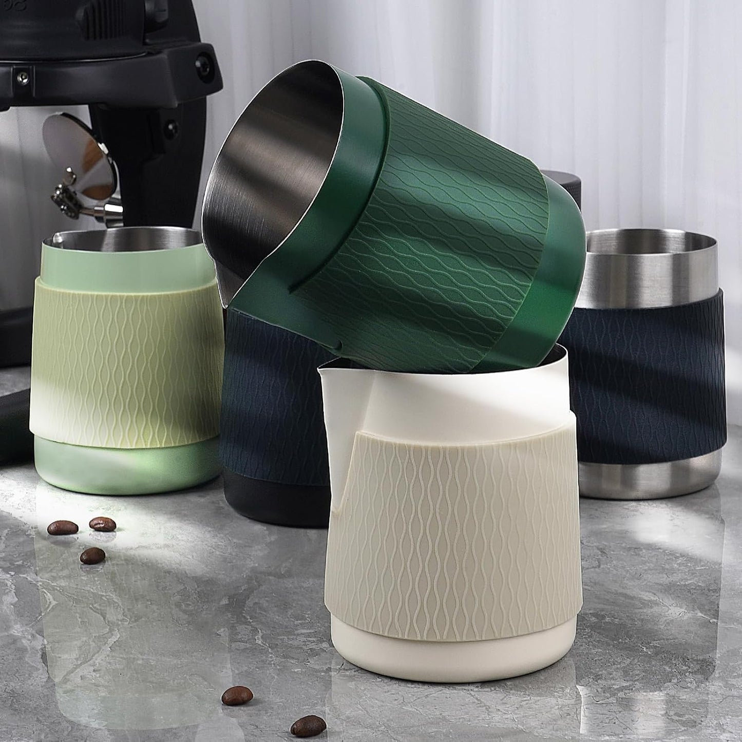 IKAPE Espresso Milk Pitcher, 15.04/450ml Milk Frothing Jug without Handle, Espresso Steaming Pitcher with Sharp Spout for Espresso Barista Tool(white)