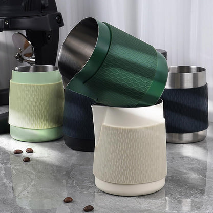 IKAPE Espresso Milk Pitcher, 15.04/450ml Milk Frothing Jug without Handle, Espresso Steaming Pitcher with Sharp Spout for Espresso Barista Tool(white)