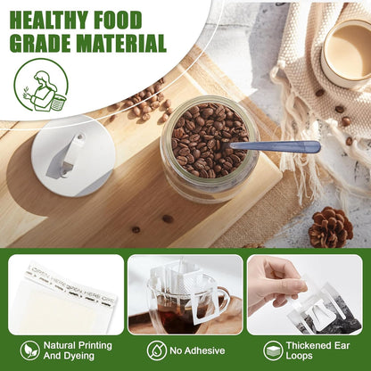 CARGEN 100Pcs Portable Coffee Filter Paper Bag - Hanging Ear Drip Coffee Bags Single Serve Disposable Pour Over Filter Bag for Camping, Backpacking, Travel, Office, Home, Outdoor and on the go