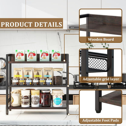 IBUYKE 3-Tier Spice Rack Industrial Counter Shelf Desktop Storage Organizer Standing Seasoning Rack for Countertop Kitchen Office Living Room Desktop Dark Grey UTLJ021G