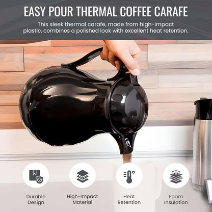 OCS Parts Easy Pour Thermal Coffee Carafe | 11-Inch Insulated Hot and Cold Beverage Pitcher Server for Coffee, Tea, Hot Chocolate and Water with Colored Tags for Easy Idenfication | 64-Ounce | Black