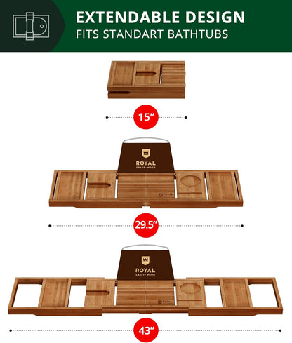 ROYAL CRAFT WOOD Premium Foldable Bathtub Tray - Wood Bath Tray for Tub, Bamboo Shelf, Expandable Bath Table Trays, Bathtub & Bathroom Accessories for New Home Gifts for Mom