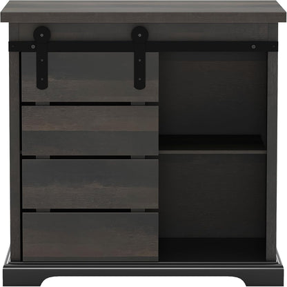 NSdirect Sideboard Coffee Bar Cabinet,Modern Farmhouse Buffet Station Sliding Barn Door Storage Credenza Console with Slat and Shelf Entryway Storage Cabinet Kitchen Dining Living Room, Brown