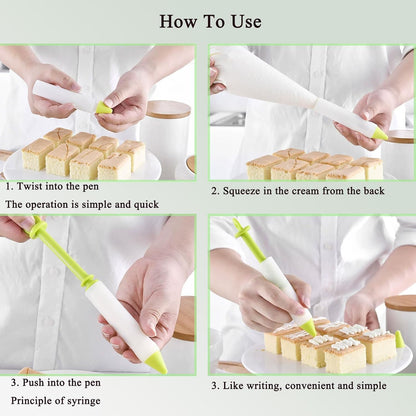 Cake Decorating Pen Dessert Decorating Tool, Silicone Food Syringe Cylinder with 4 Heads Cookie Icing Piping Nozzles Used for Chocolate Jam, Lettering, Drawing, Cream (Green)