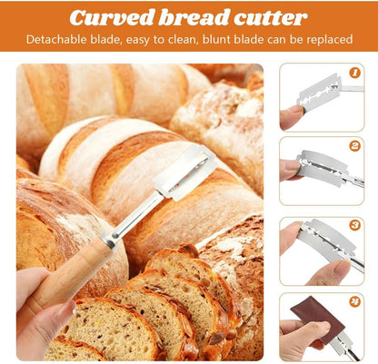 Danish Dough Whisk with Sourdough Scoring Tool, Bread Making Tools Baking Supplies, Dough Hook Dutch Whisk, Bread Lame, Bench Scraper & Pastry Brush, Set of 6(6pcs,COLOR:silver)