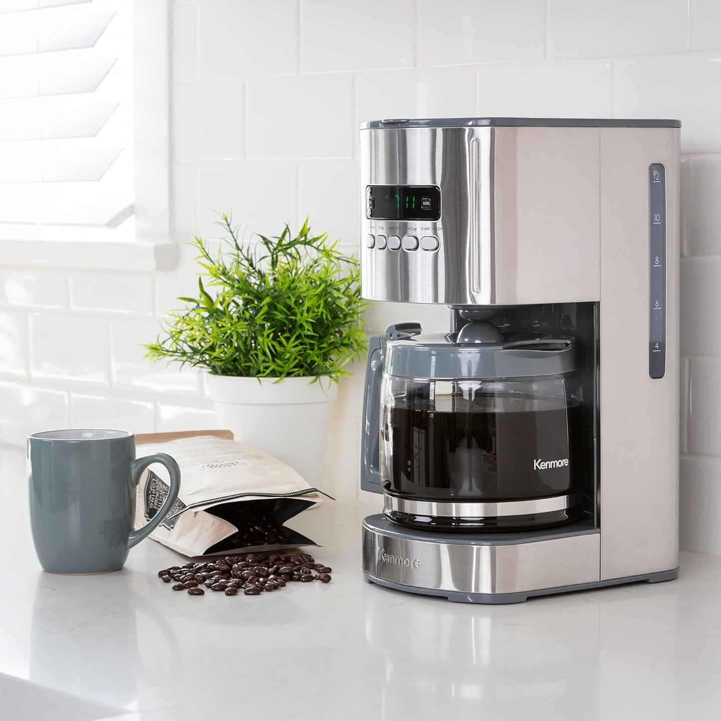 Kenmore Drip Coffee Maker - 12 Cup Programmable Cafe Machine With Glass Pot, Regular & Bold Brew, Auto Shut Off Large Water Reservoir, Reusable Filter, Kitchen Appliances For Cafeteria Barista