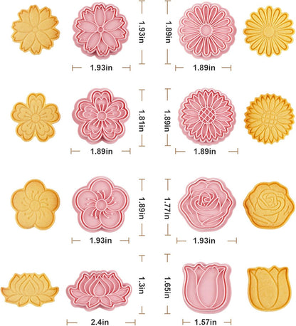 8 Pcs Flower Cookie Cutters Set Baking Molds 3D Flower Press type Cookie Cutter for Baking, Fondant, Cheese, and Pastries
