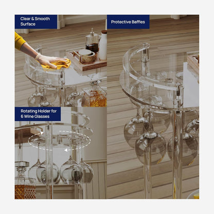HMYHUM Acrylic Bar Cart with 4 Lockable Wheels, Clear Home Beverage Cart with Glass Holder, 3-Tier Rolling Serving Cart for Kitchen, Dining Room, Modern, Oval, 15''D x 23.6''W x 32.3''H