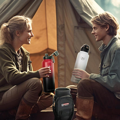 NATURE PIONEOR Insulated Water Bottles with Straw - 40oz Stainless Steel Vacuum Bottle with Holder/Carrier/Sleeve - Reusable 18/8 Food Grade 40 oz Water Jug