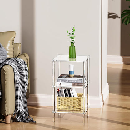 Acrylic Side Table Clear 3-Tier End Table for Living Room, Office, Hallway, Bedroom Small Bedside Table (8mm 13.1'' Wide)