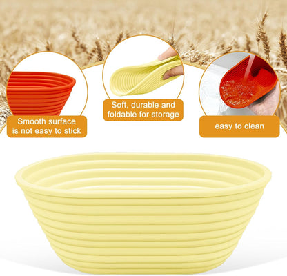 Silicone Banneton, Sourdough Bread Baskets (Set of 6, 6.5 Inch), Oval Proofing Bread Bowls with Starter Kit, Bread Making Baking Supplies
