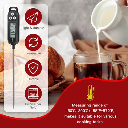 12 Pcs Meat Food Thermometer Food with Probe Water Liquid Instant Read Digital Thermometer Kitchen Cooking Supplies for Cooking BBQ Milk Yogurt (Black)