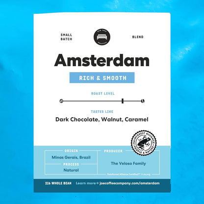 Joe Coffee Company - The Amsterdam Whole Bean Specialty Coffee, 12 oz Bag (Pack of 6) | NYC Roaster, Rainforest Alliance Certified, Kosher, Climate-Friendly