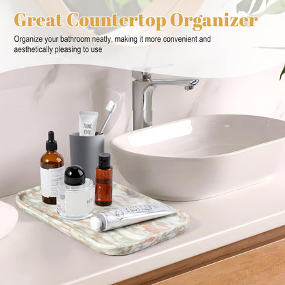 Koville Marble Tray, 12"x8" Marble Vanity Tray for Bathroom Kitchen Countertop, Rectangular Stone Tray for Cosmetics Perfume Trinket, Decorative Catchall Trays (Rosso Norvegian)