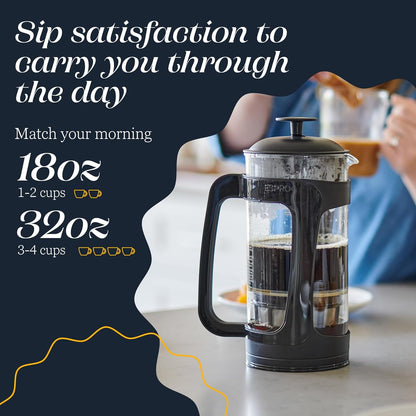 ESPRO - P3 French Press Coffee Maker – Patented Double Microfilter for Sludge and Grit Free Coffee, Black, 18 oz