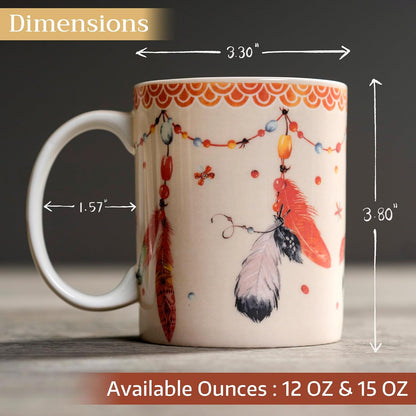 Maison d' Hermine Coffee Mug with Handles Fine Bone China Mugs Pack of One Tea Cups for Hot Beverages Cappuccino Latte Home Restaurant Office Perfect for Gift (Ibiza - Beige - Feather, 15 Ounce)