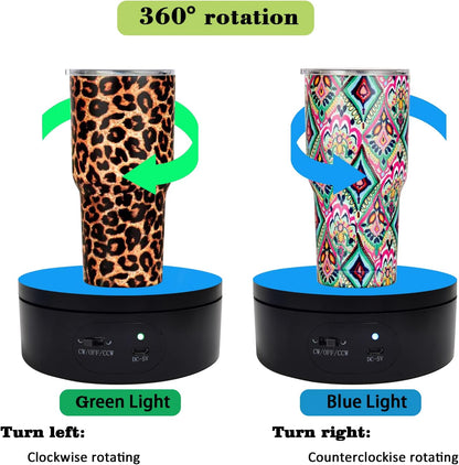 YVV Motorized Rotating Display Stand,Turner Cup Platform for Epoxy Glitter Tumbler, 360 Automatic Mute Rotating Turntable, Tumbler Making Supplies Spinner, Base for Product Video Show ,Balck 4.72in
