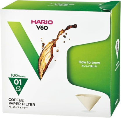 Hario V60 Paper Coffee Filter, Size 01, Natural, 100ct Box