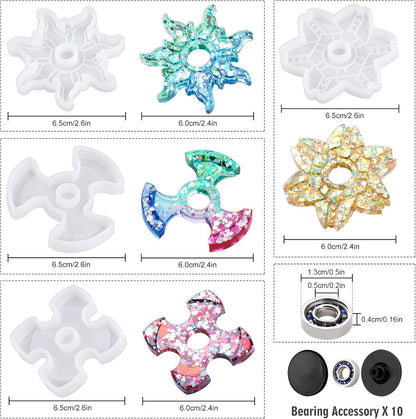 NiArt Fidget Finger Spinner DIY Epoxy Resin Casting Silicone Mold Kit 4 Molds with 10 Bearings Set, Stress Reliever Hand Fidget Toy Gift for Kids and Adults Art Crafts Home Decorations Jewelry (Set C)