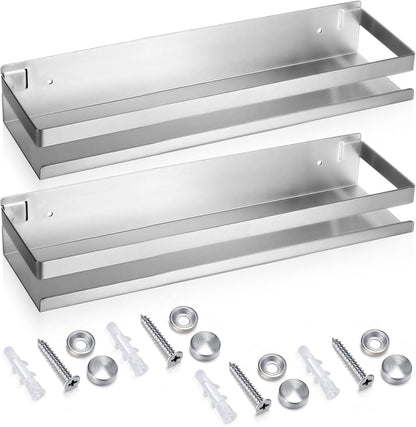 Lallisa 2 Pieces Stainless Steel Shelf Bathroom Shower Floating Shelves Wall Mounted Shower Caddy Basket Shelf Storage Organizer Shelves for Bathroom, Kitchen, Living Room (Silver,11.81 Inch/ 30 cm)