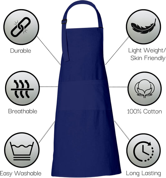 RAJRANG 100% Cotton Cooking Apron with 3 Pockets Kitchen Chef BBQ Adjustable Bib Aprons for Women Men